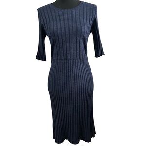 Ann Taylor Blue Light Knit Ribbed Pull On Dress